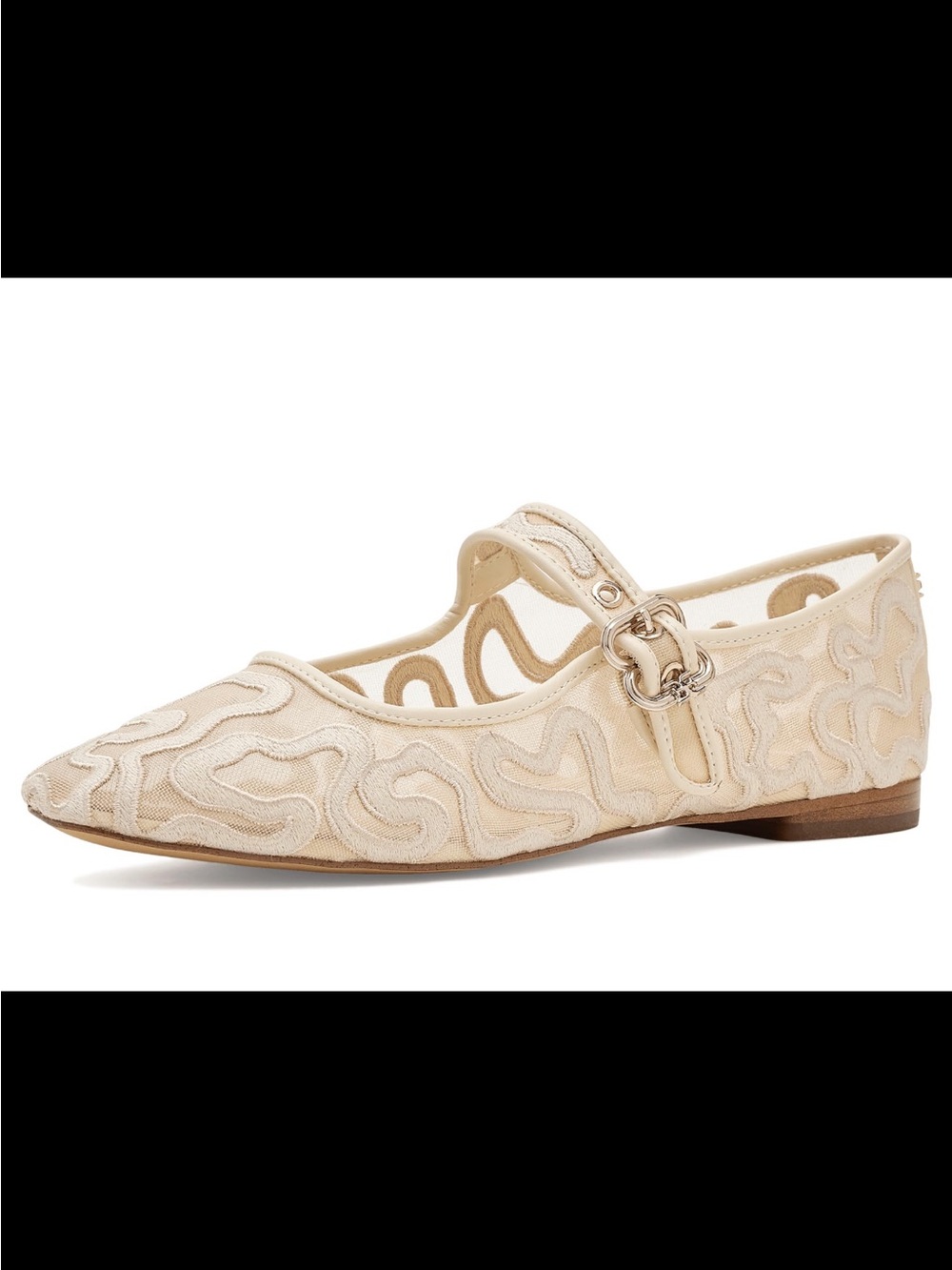 Sam Edelman Women’s Beige Embroidered Mary Jane Flats